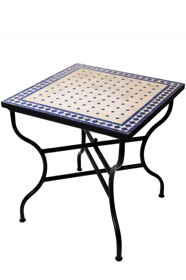 Table en mosaïque marocaine Marrakech beige et bleu 70 