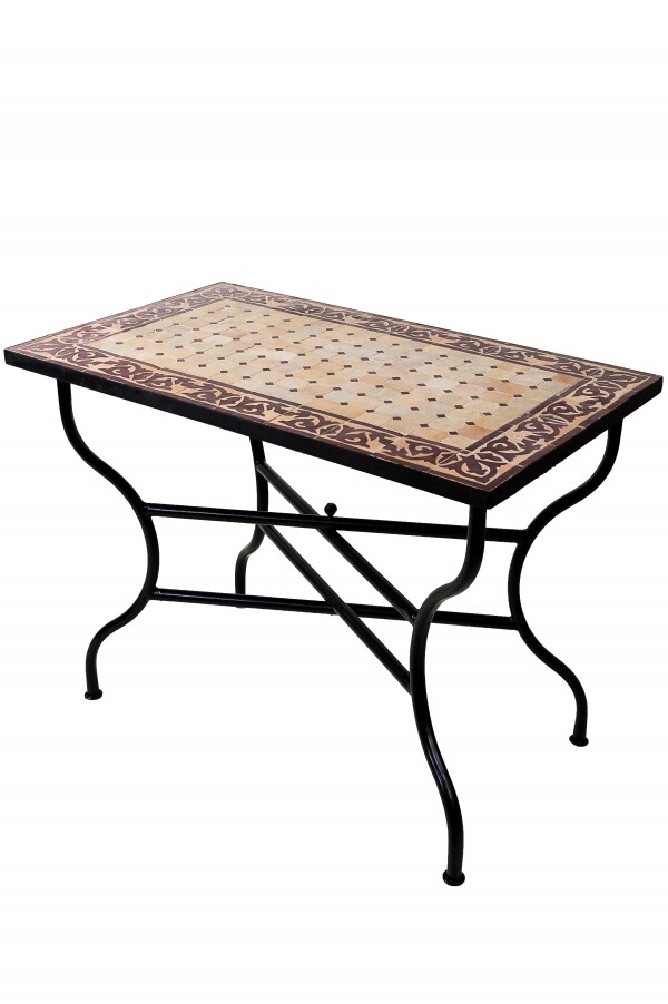 Table en mosaïque marocaine Fès, beige et bordea