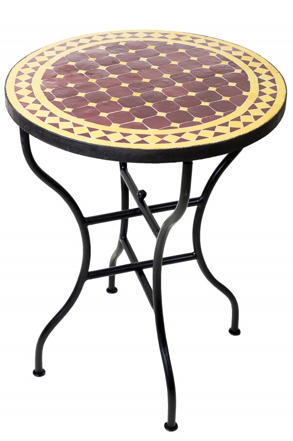 Marokkanischer Mosaiktisch Marrakesch Bordeaux-Gelb Ø