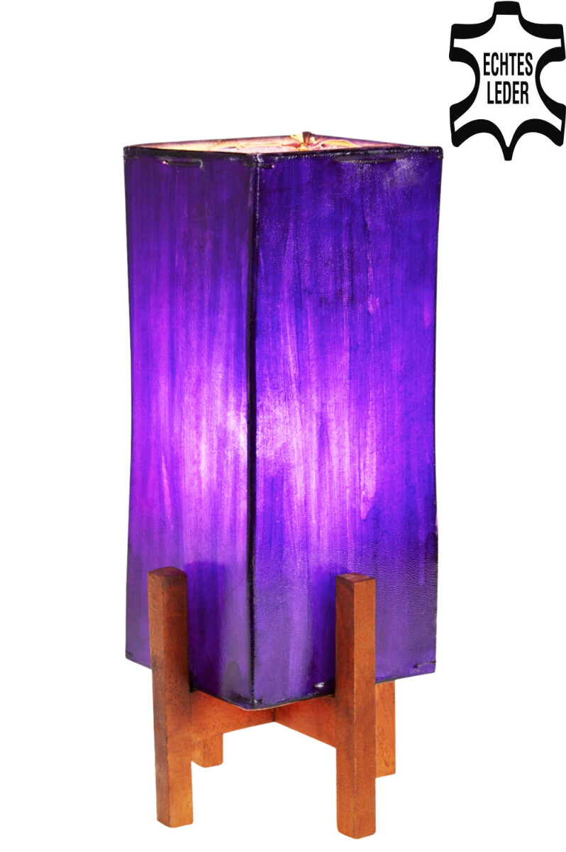 Ledertischlampe Janka Lila mit dunkelbra box