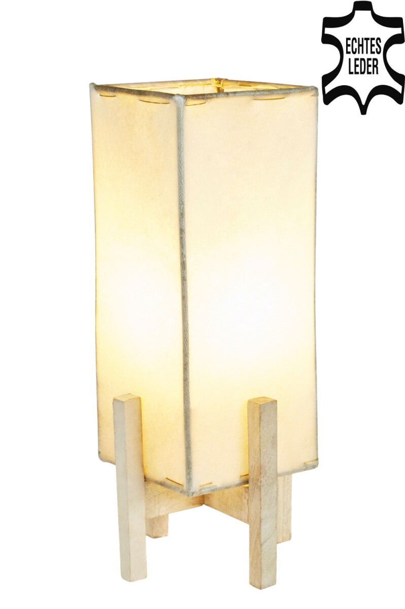 Ledertischlampe Janka Natur mit wei&szli box