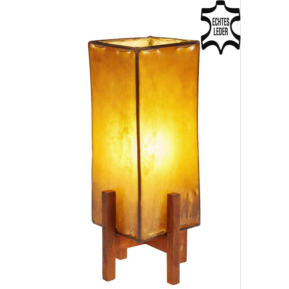 Ledertischlampe Janka Braun mit dunkelbr box