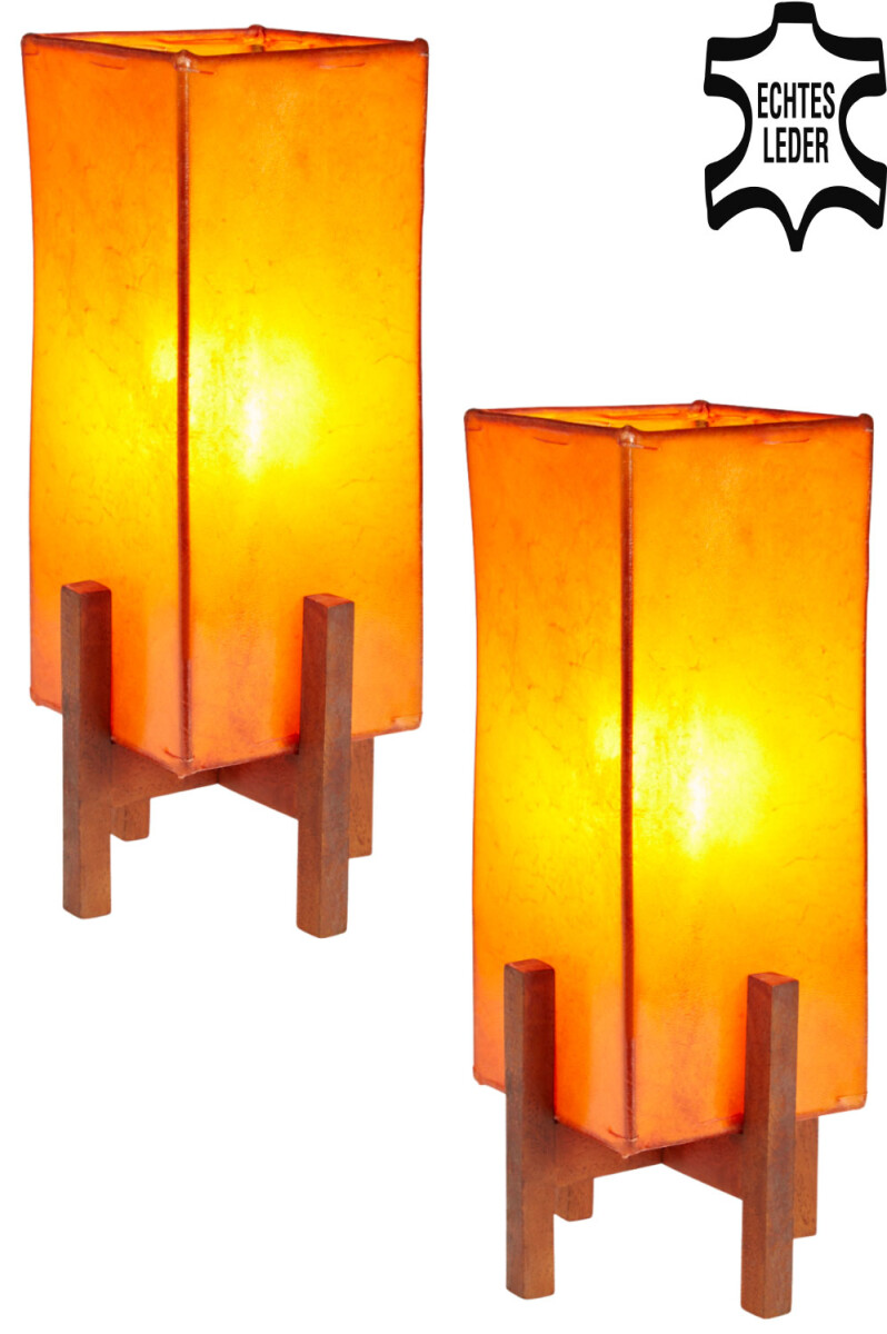 Lot de 2 lampes de table Janka orange avec structure marron 