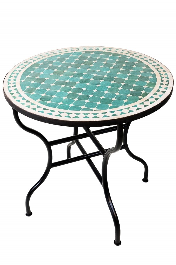 Table en mosaïque marocaine Marrakech, vert et beige, 8