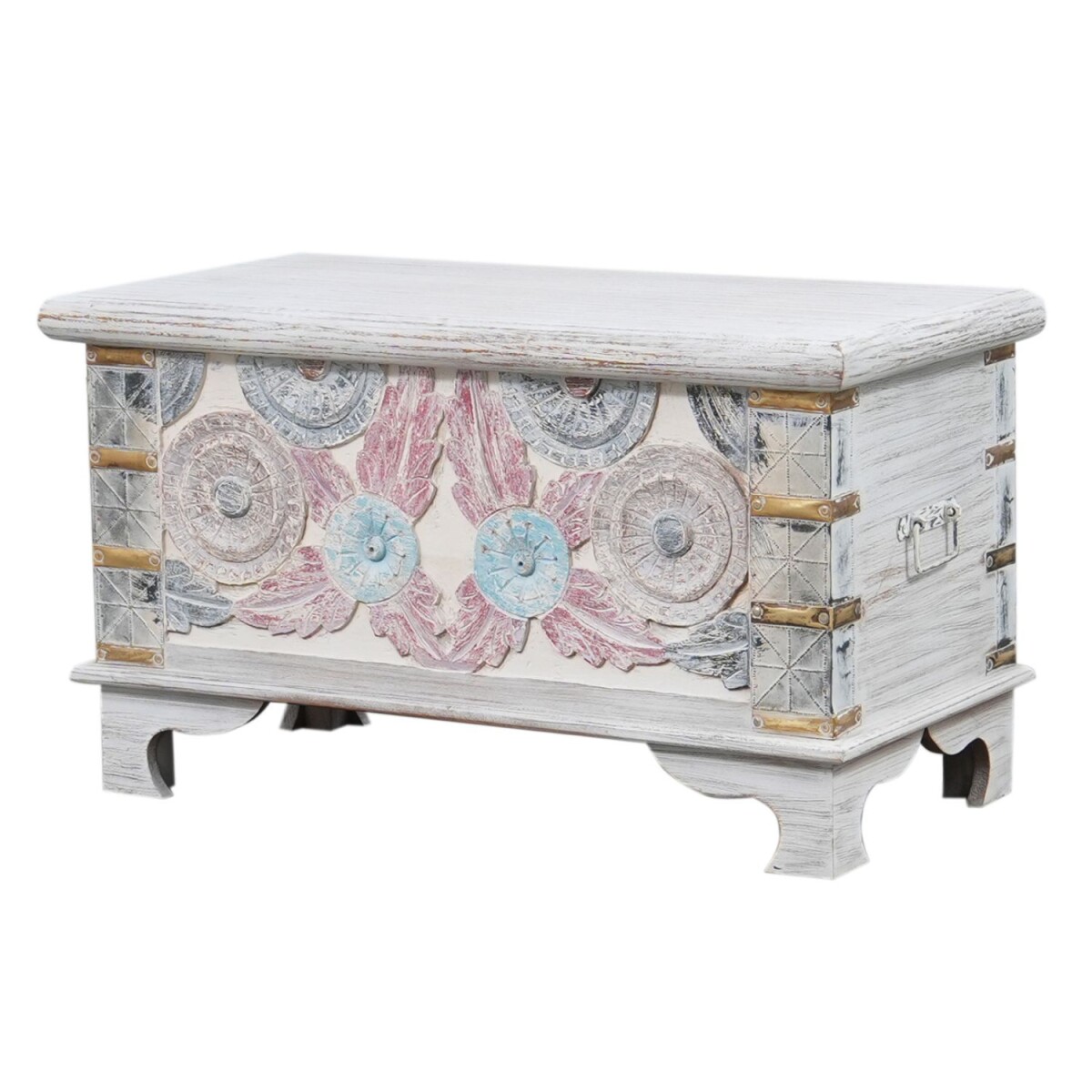 Truhe Sitzbank Diala aus Holz im Boho Vintage Stil | 80x40x4