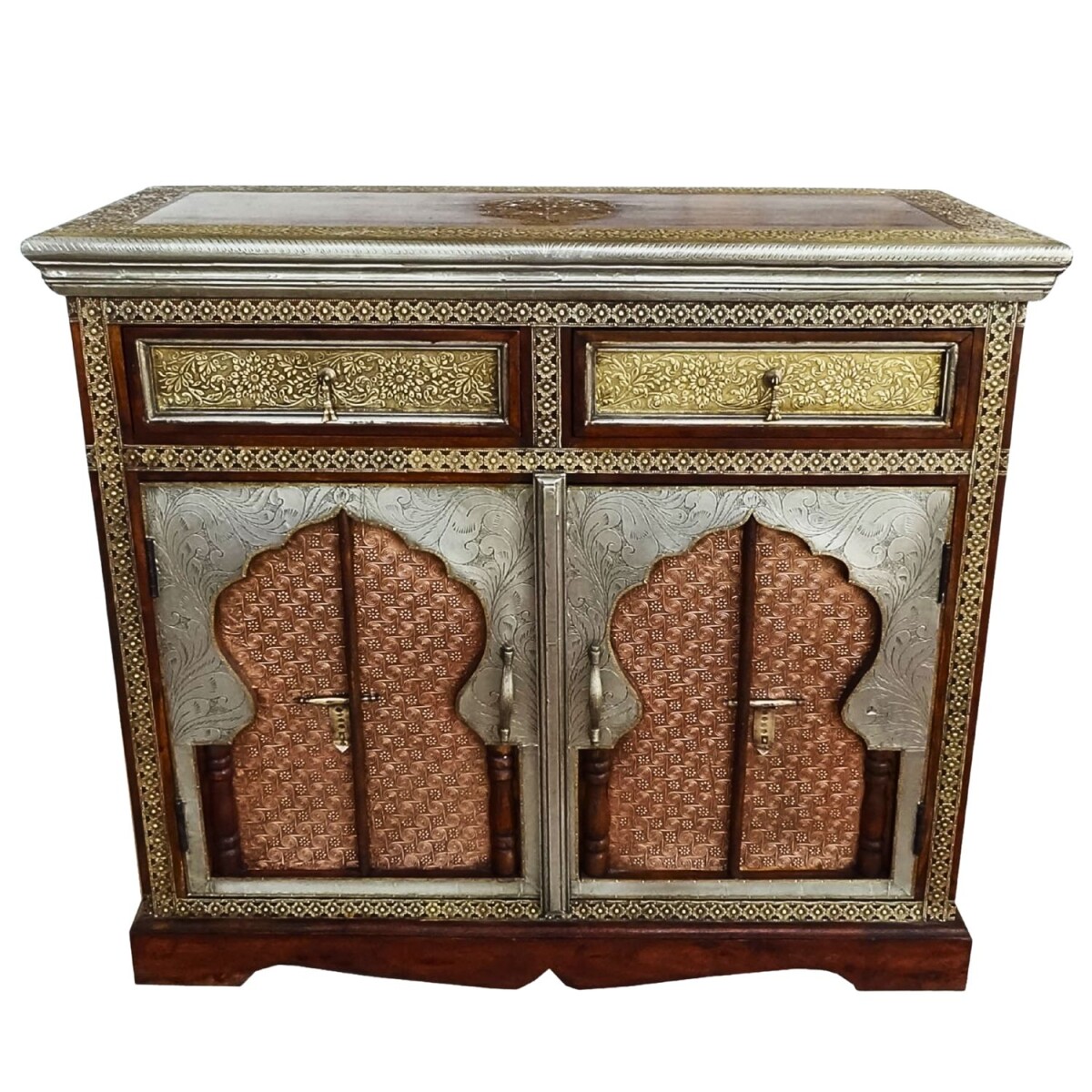 Commode orientale en bois massif Swaran 90 cm avec...