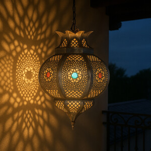 Suspension Amadou Argent 35 cm | Lampe orientale en...