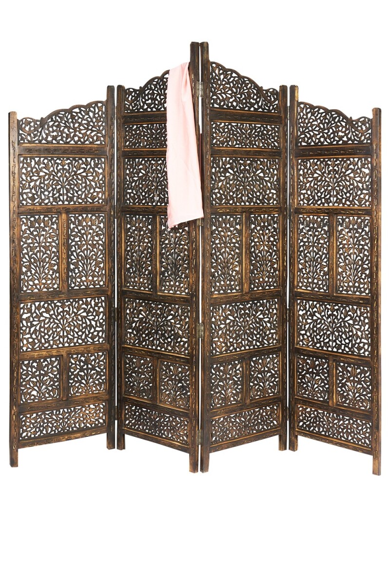 Holz Paravent Raumtrenner Orientalisch Saraswati Braun