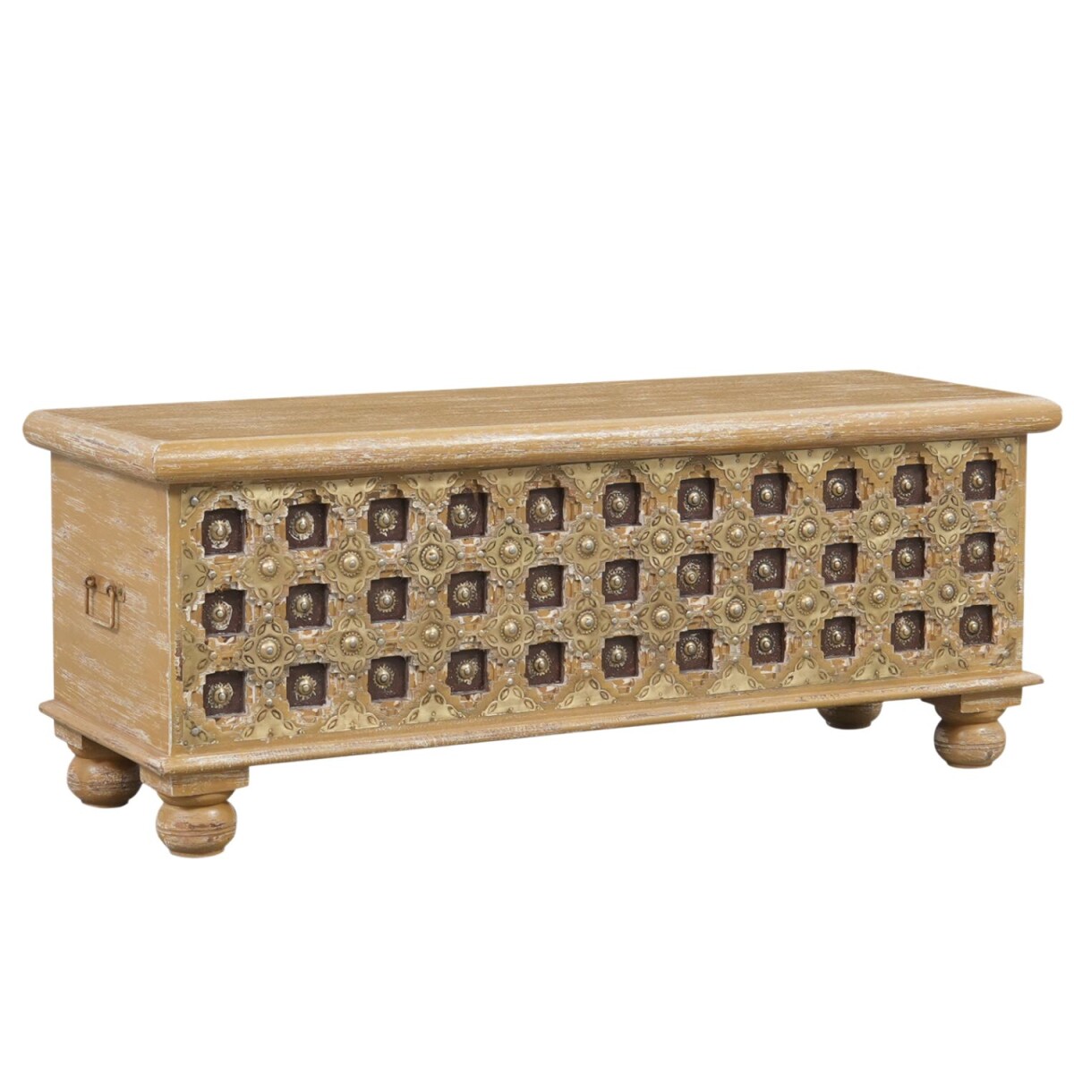 Truhe Burhan -1- Massivholz Boho Aufbewahrungstruhe Vintage 