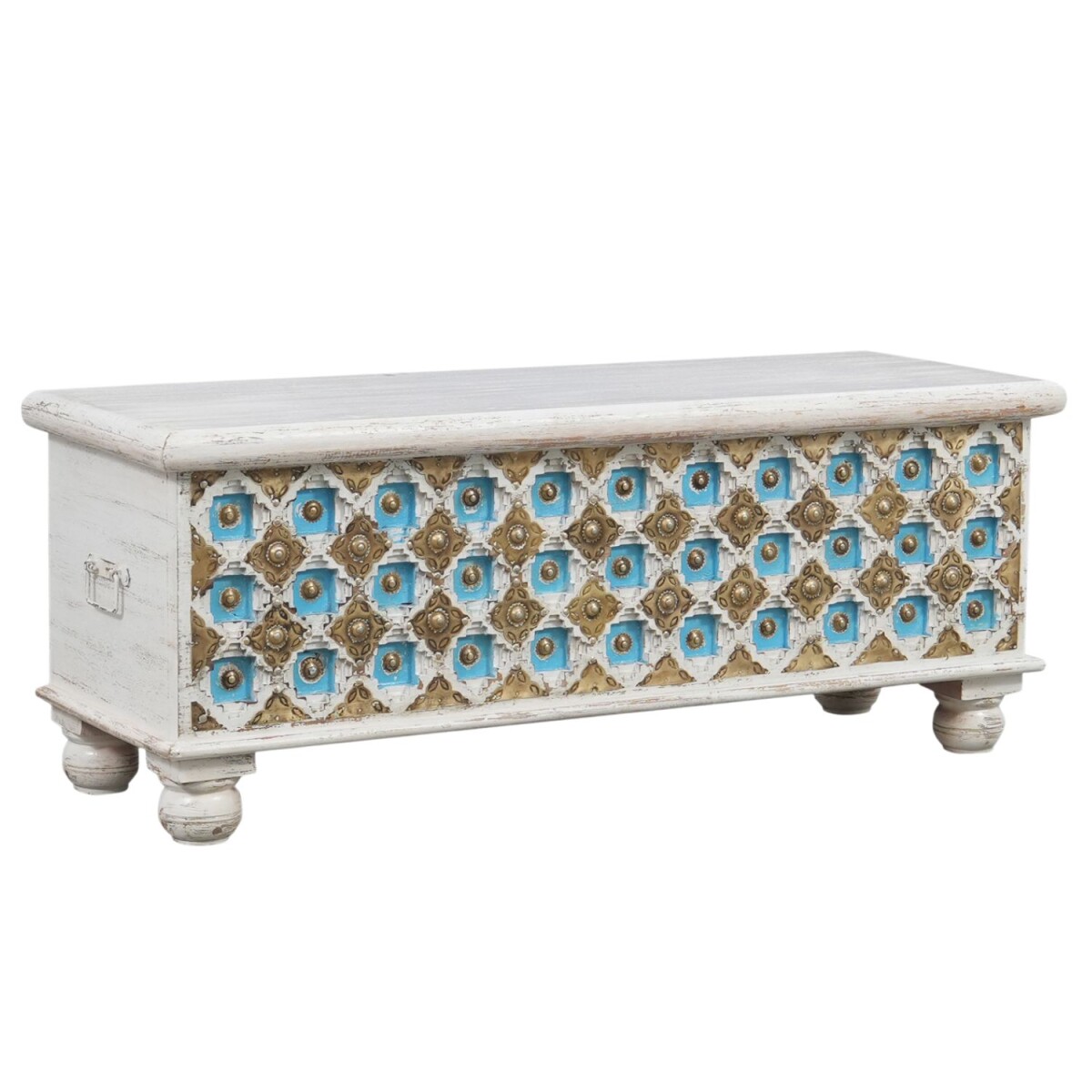 Truhe Burhan -3- Massivholz Boho Aufbewahrungstruhe Vintage 