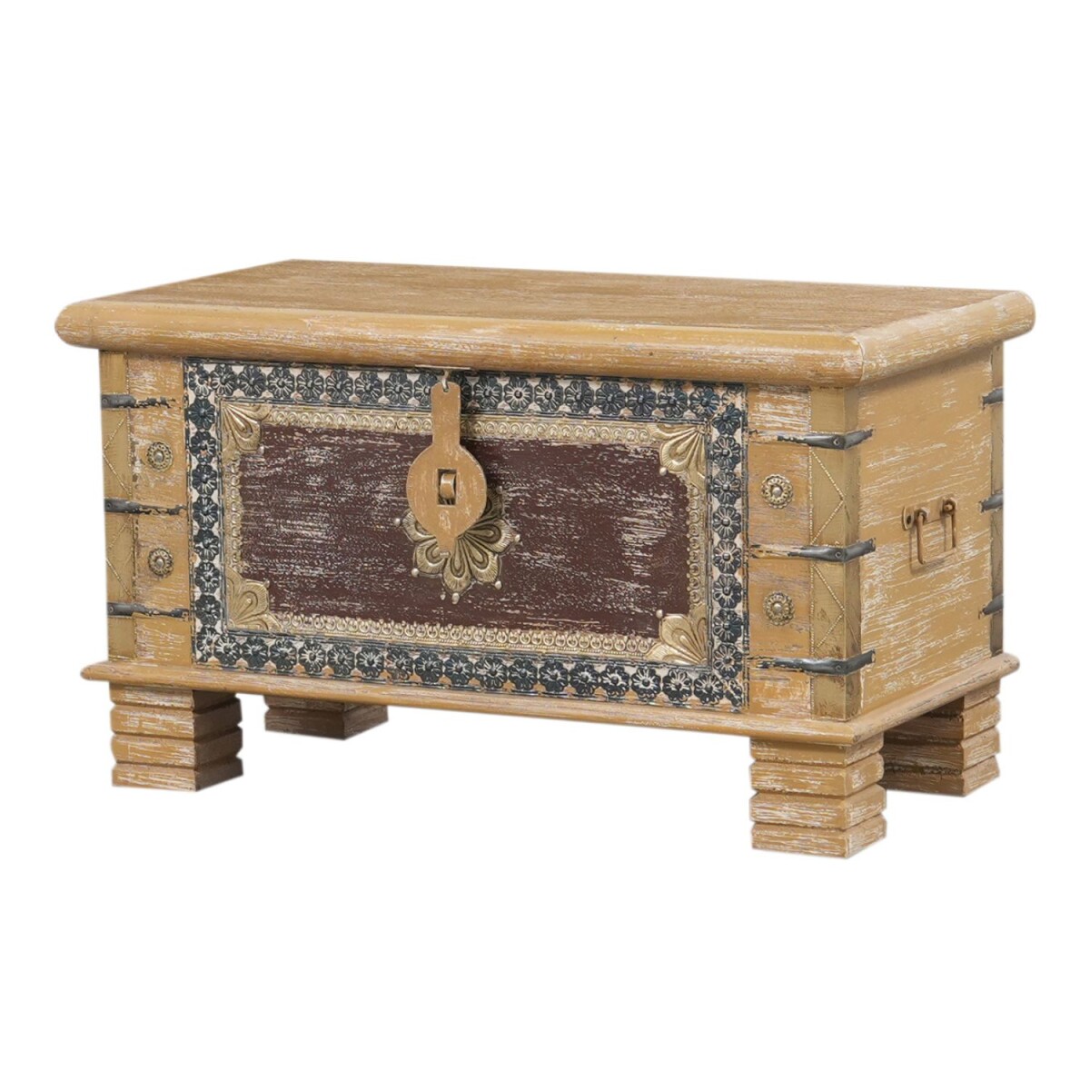 Truhe Chayma Massivholz Boho Ethno Aufbewahrungstruhe 80cm