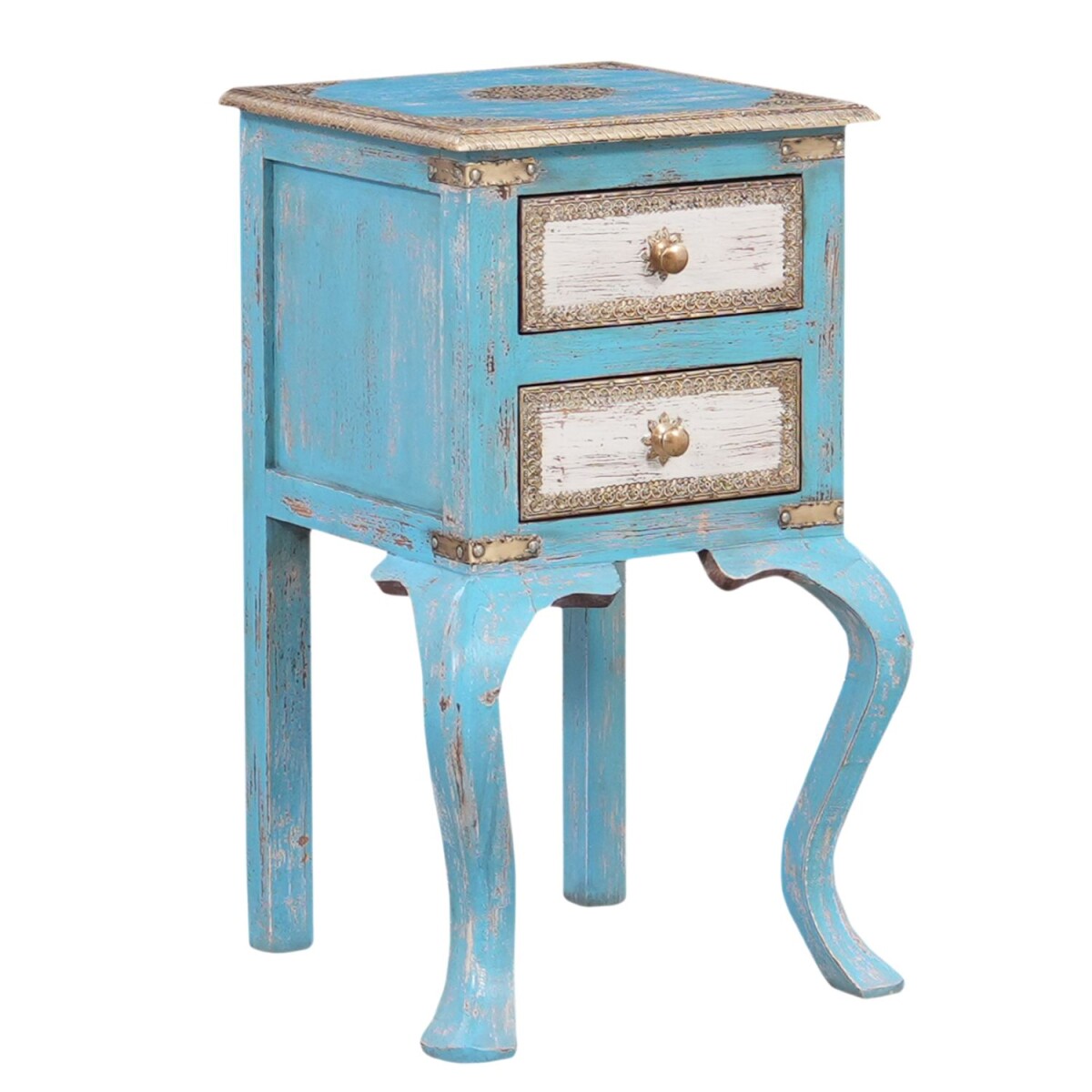 Nachttisch Ananda Massivholz Vintage Boho Beistelltisch 74cm