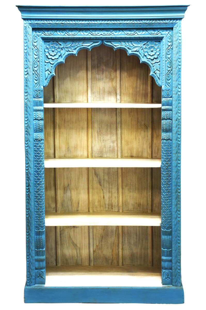 Orientalischer Regal Bücherregal Holz Massiv Ihab Blau