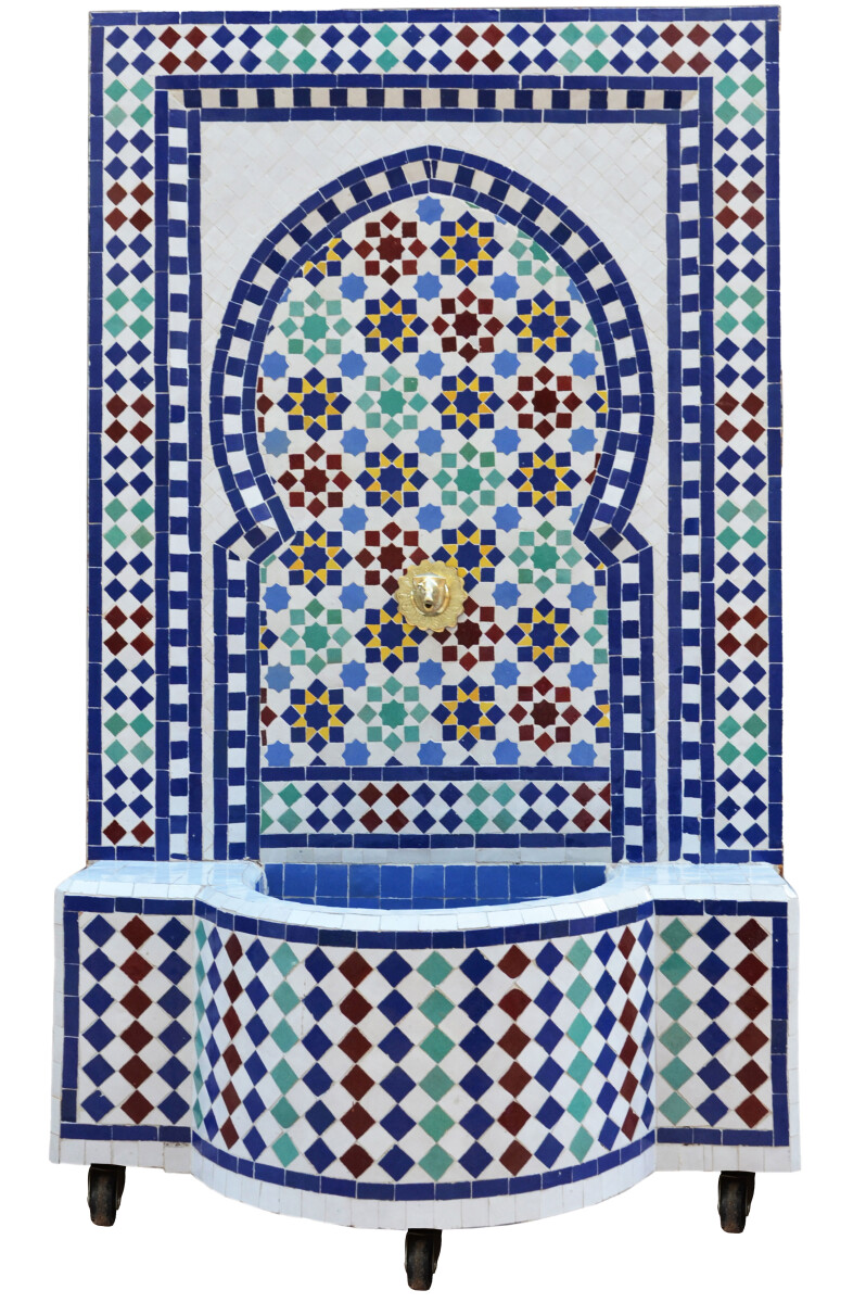 Marokkanischer Mosaik Gartenbrunnen 120cm | Boho Zimmerbrunn