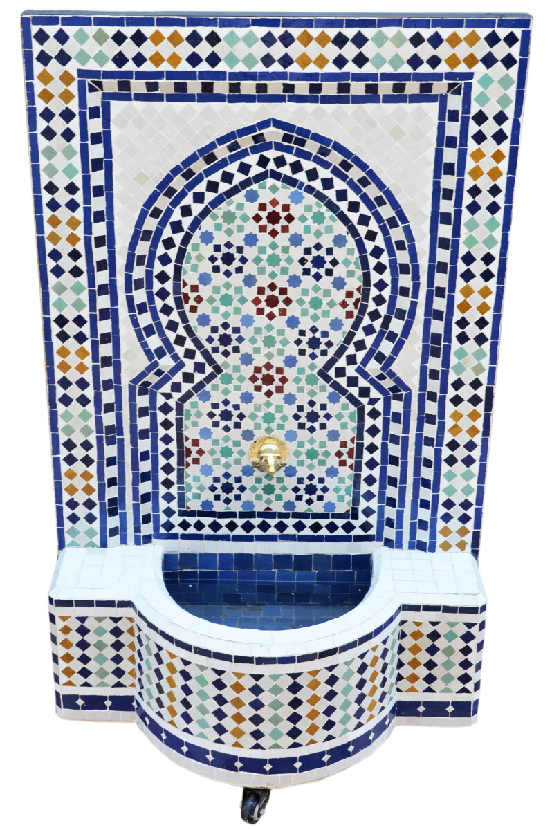 Marokkanischer Mosaik Gartenbrunnen 120cm | Boho Zimmerbrunn