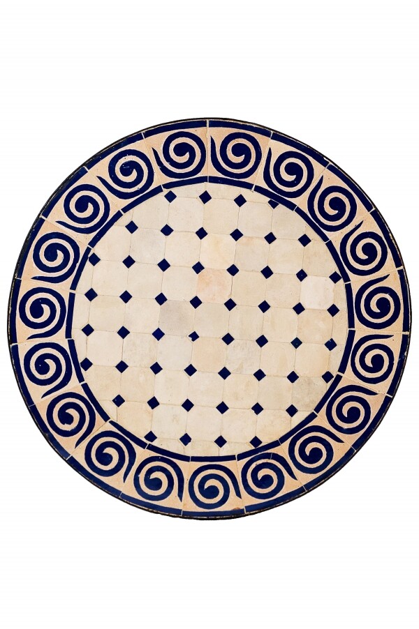 Marokkanische Mosaikplatte Spirale natur/ Blau, 60cm