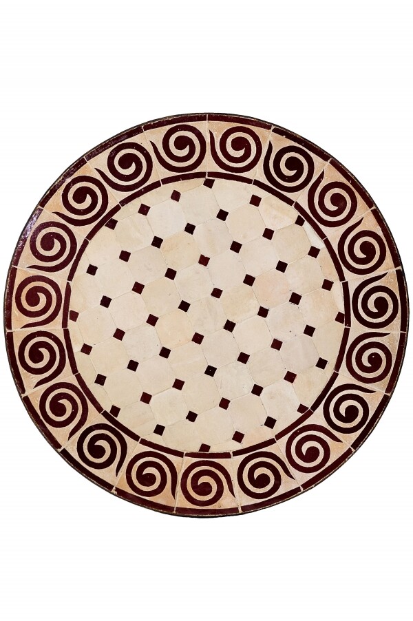 Marokkanische Mosaikplatte Spirale natur/ Bordaux, 60cm