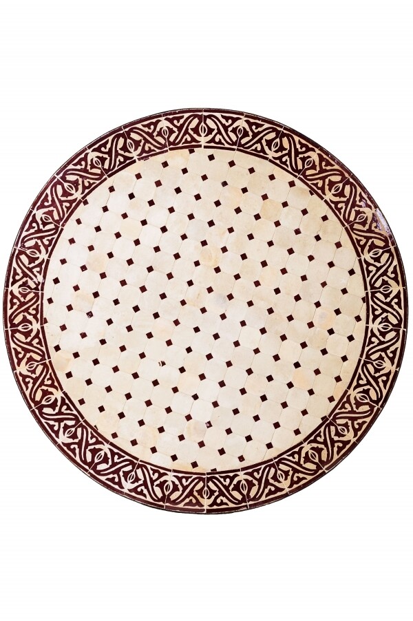 Orientalische Mosaikplatte Meknes Natur/ Bordaux, 100cm