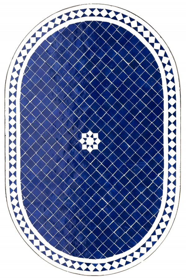 Marokkanische Mosaikplatte Bilbao Blau / Weiss oval 120x80cm