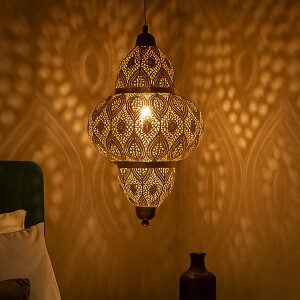 Suspension marocaine Noumi 42 cm, blanc vieilli et or |...