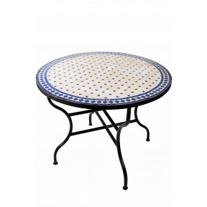 Table en mosaïque marocaine Marrakech beige et bleu...