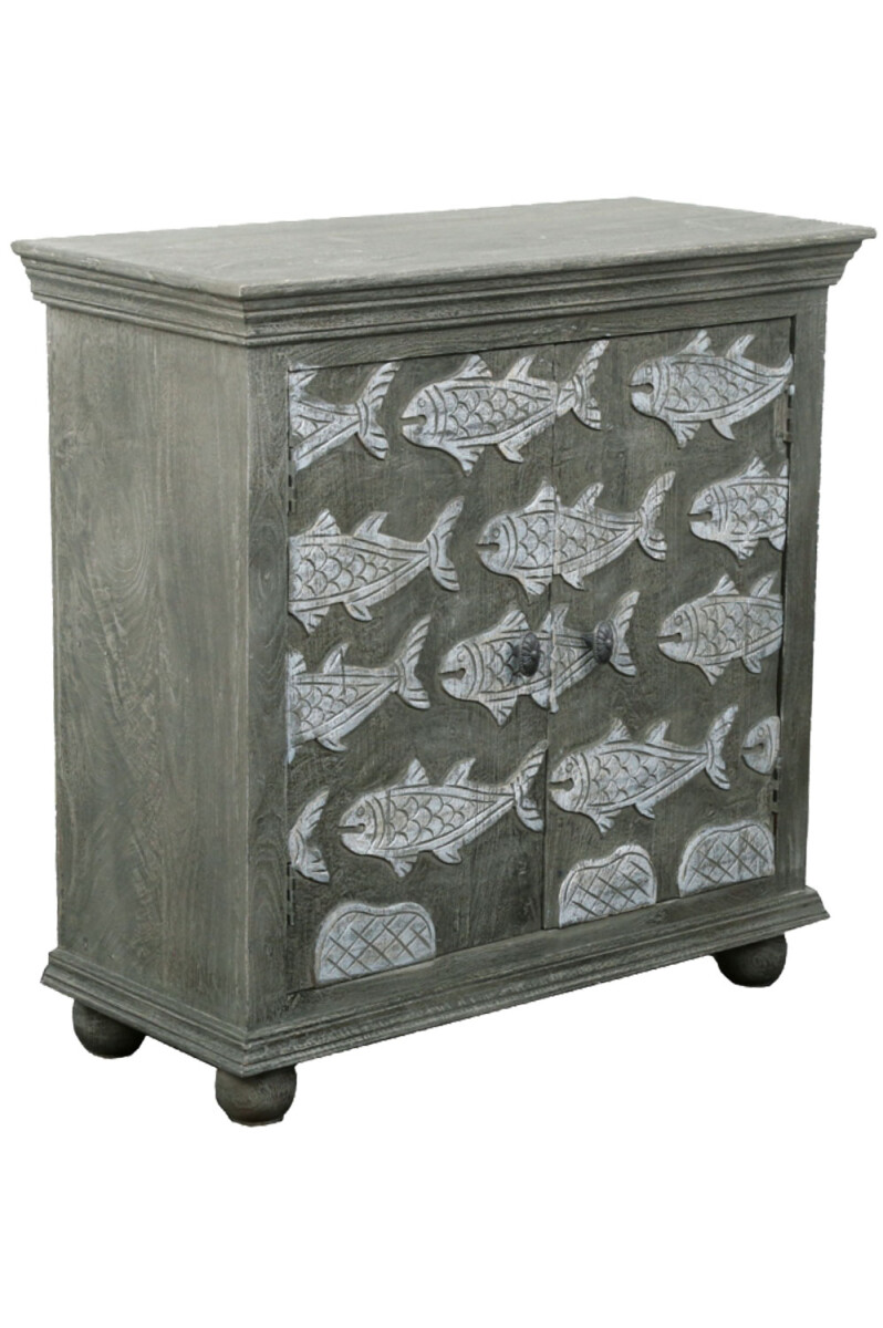 Kommode Bouchra Massivholz Grau 90cm | Boho Vintage Fischmot