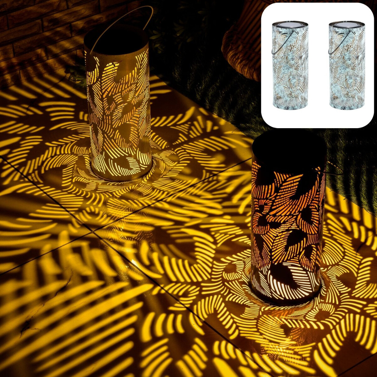 2er Set Moderne Solarlaterne Solar Laterne Windlicht Lampe O