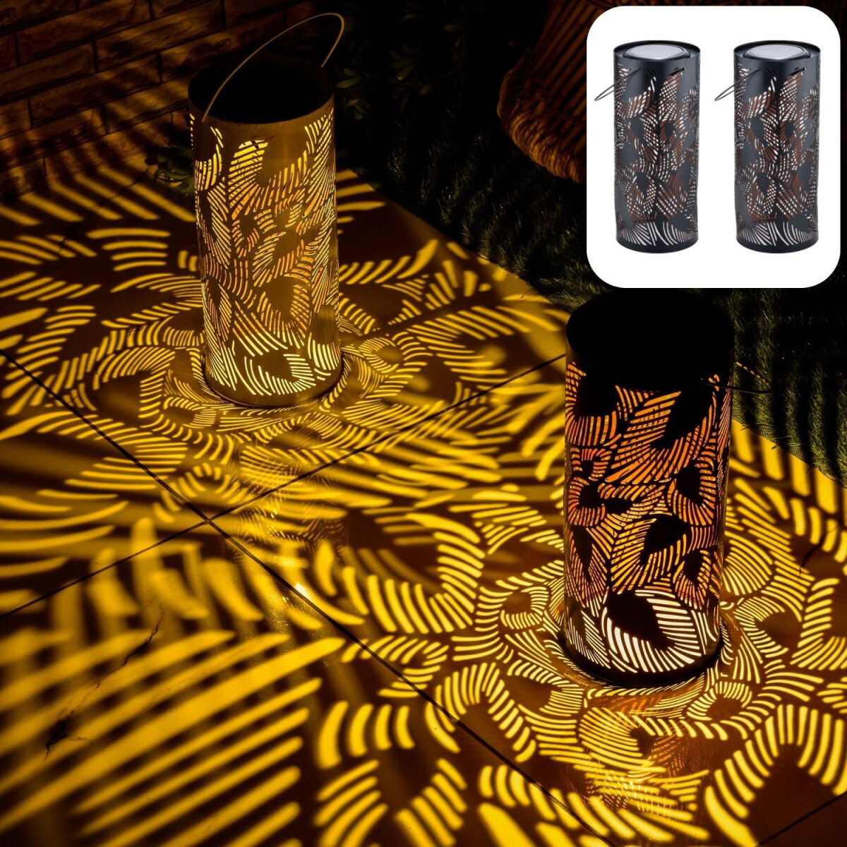 2er Set Moderne Solarlaterne Solar Laterne Windlicht Lampe O