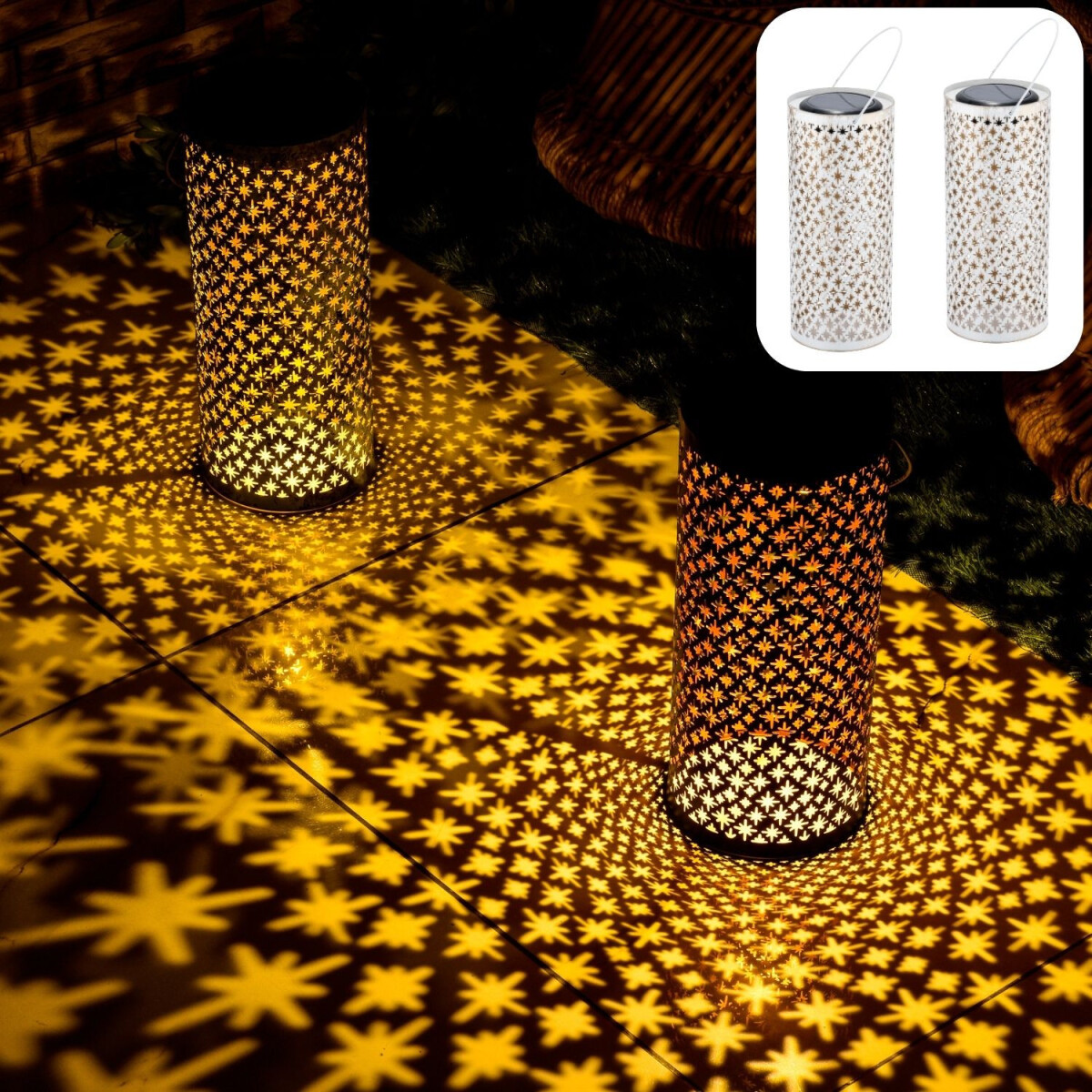 2er Set Moderne Solarlaterne Solar Laterne Windlicht Lampe O