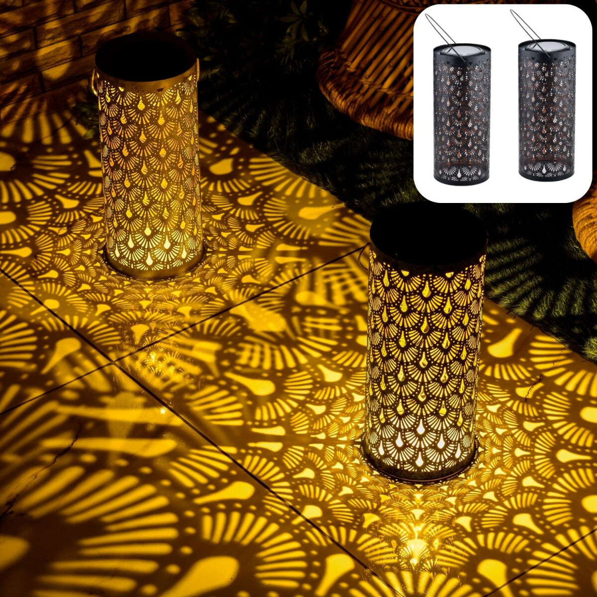 2er Set Orientalische Solarlaterne Solar Laterne Windlicht D