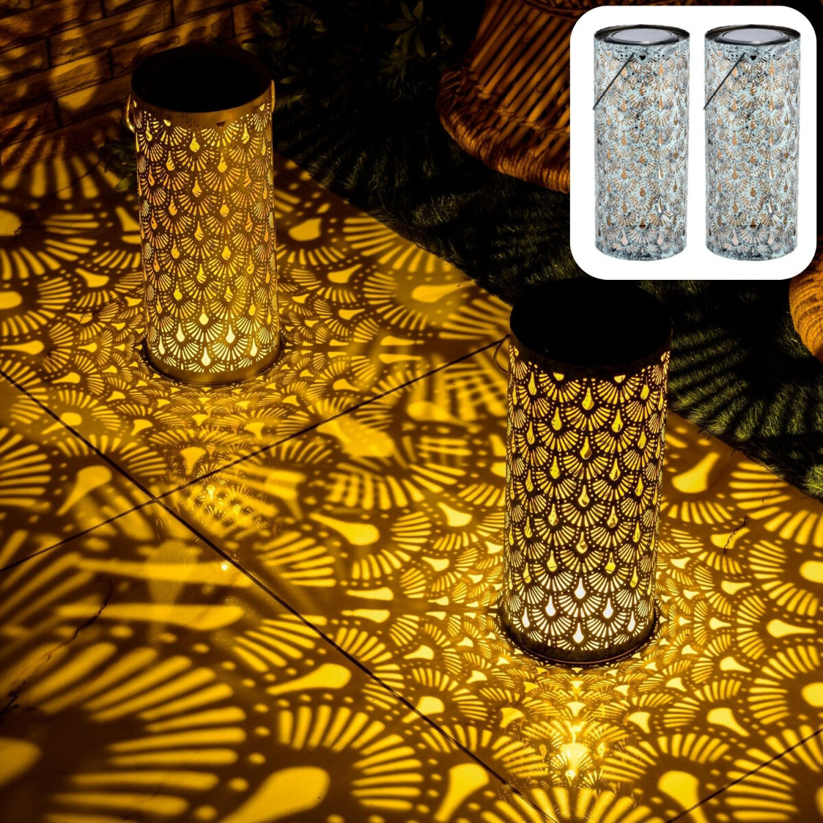 2er Set Moderne Solarlaterne Solar Laterne Windlich Fava Gr&