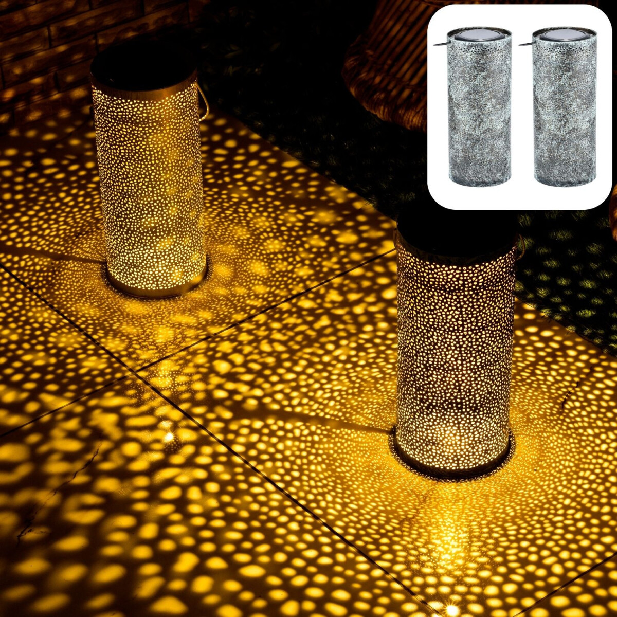 2er Set Skandinavische Solarlaterne Solar Laterne Lampe...