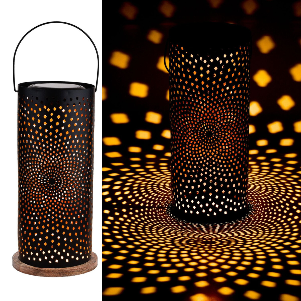 Vintage Solarlaterne Solar Lampe für Draussen Holz Meta