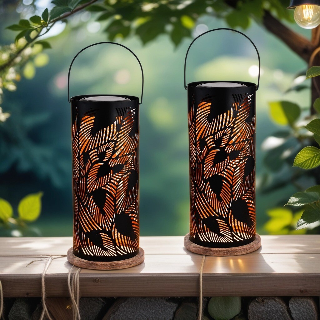 2er Set Holzsockel Moderne Solarlaterne Solar Laterne Windli