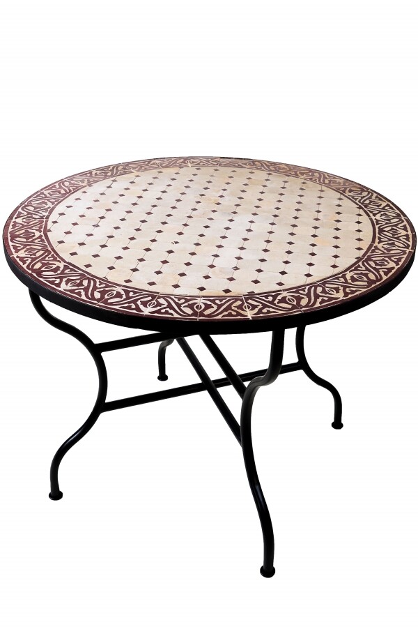 Marokkanischer Mosaiktisch Meknes Beige Bordeaux 100cm |...