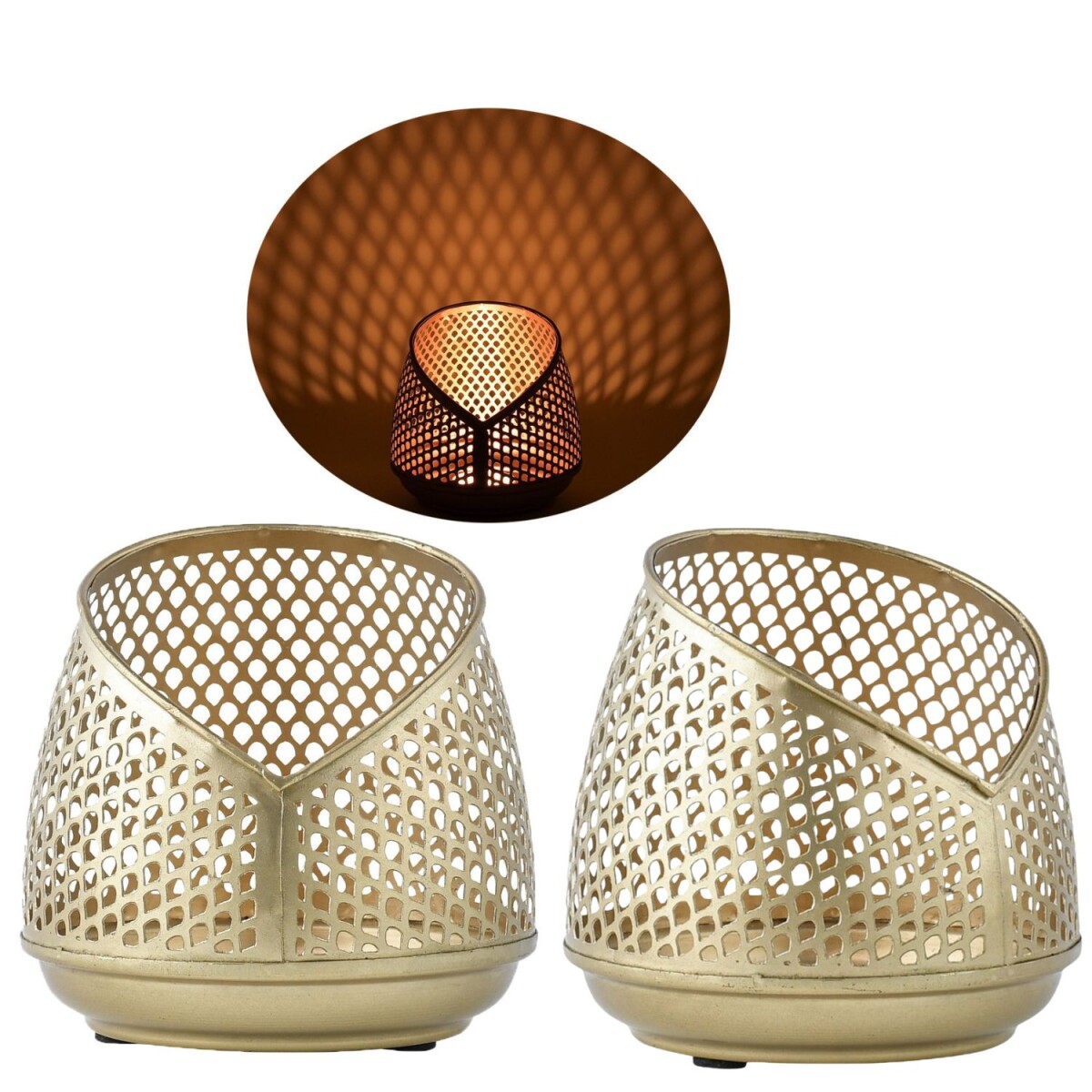 2er Set Teelichthalter Kerzenhalter Safra Gold
