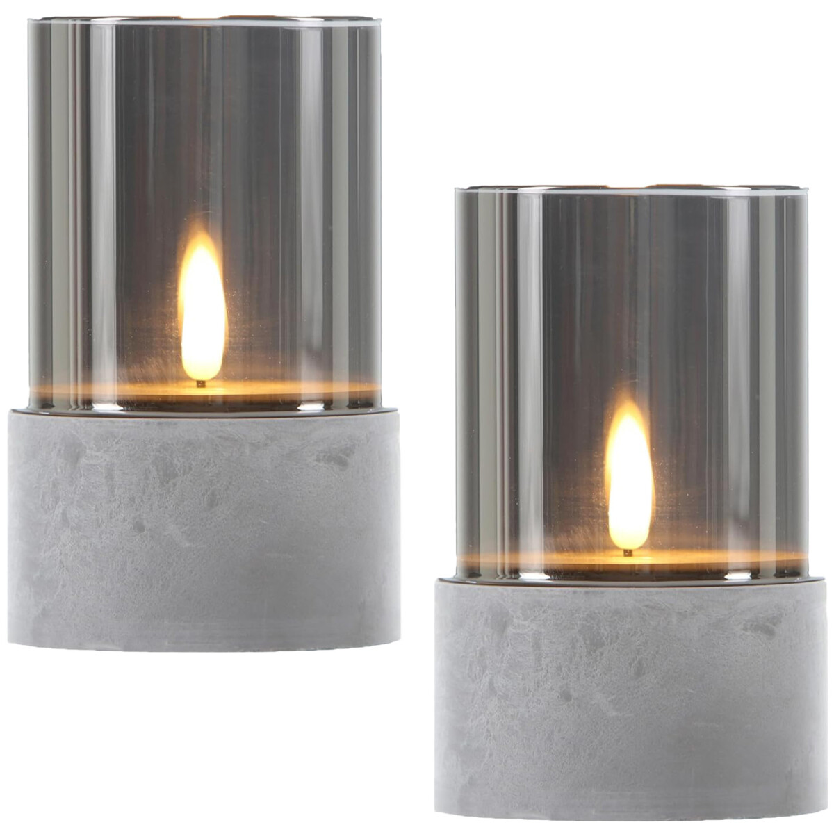 2er Set LED Kerze Glas Windlicht Grau Kalio