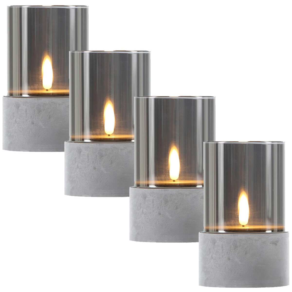 4er Set LED Kerze Glas Windlicht Grau Kalio