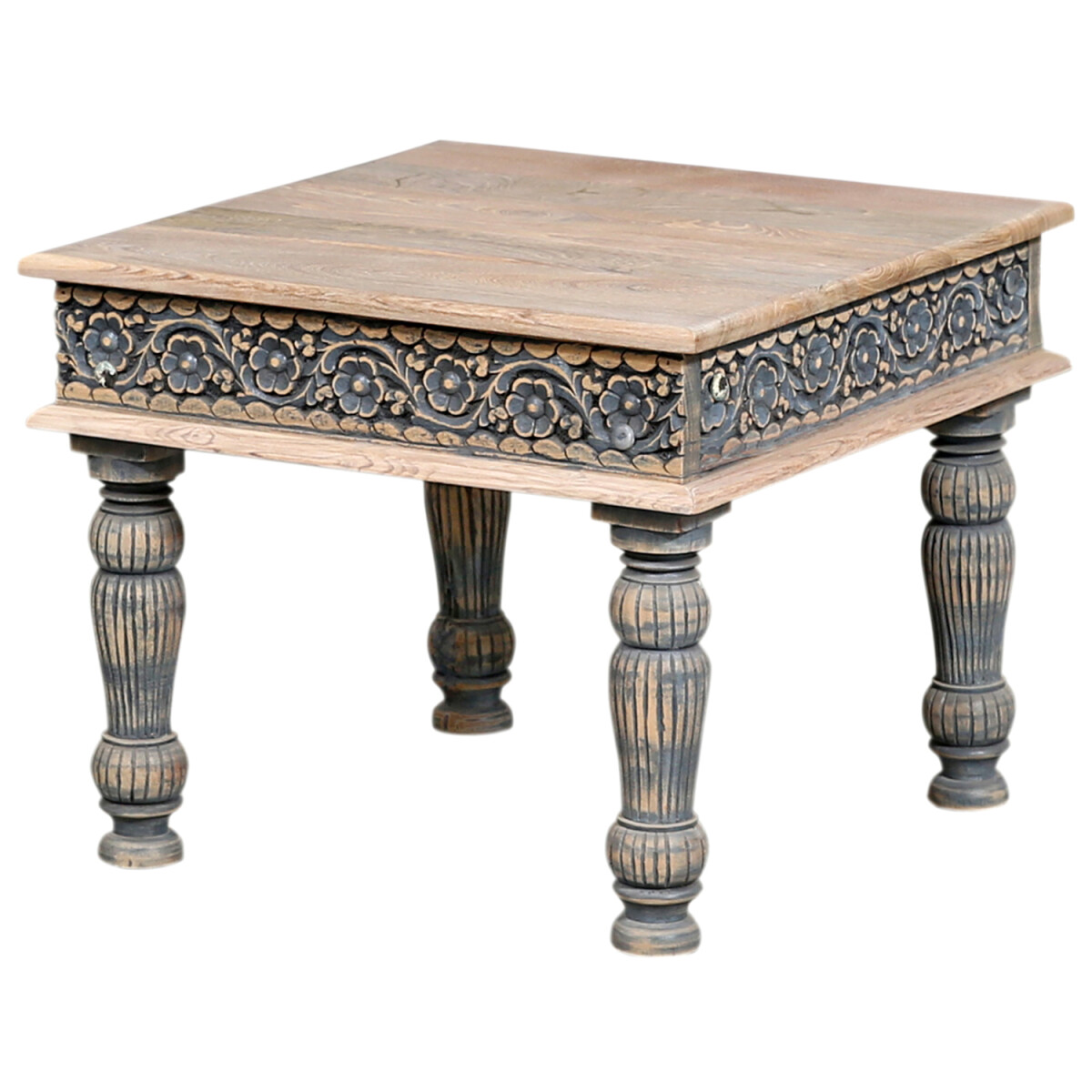 Couchtisch Abelone 60x60 cm aus massivem Teakholz mit Schnit