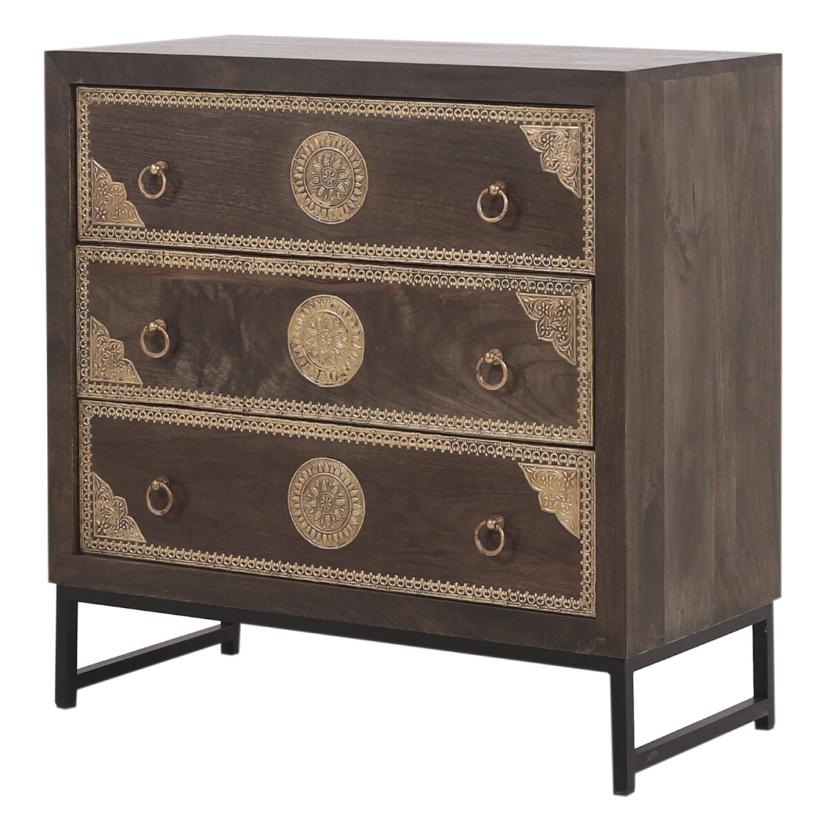 Kommode Adal 80 cm aus Massivholz mit goldfarbenen Verzierun