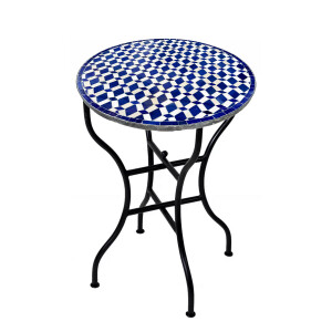 Table en mosaïque marocaine Moro bleu et blanc,...