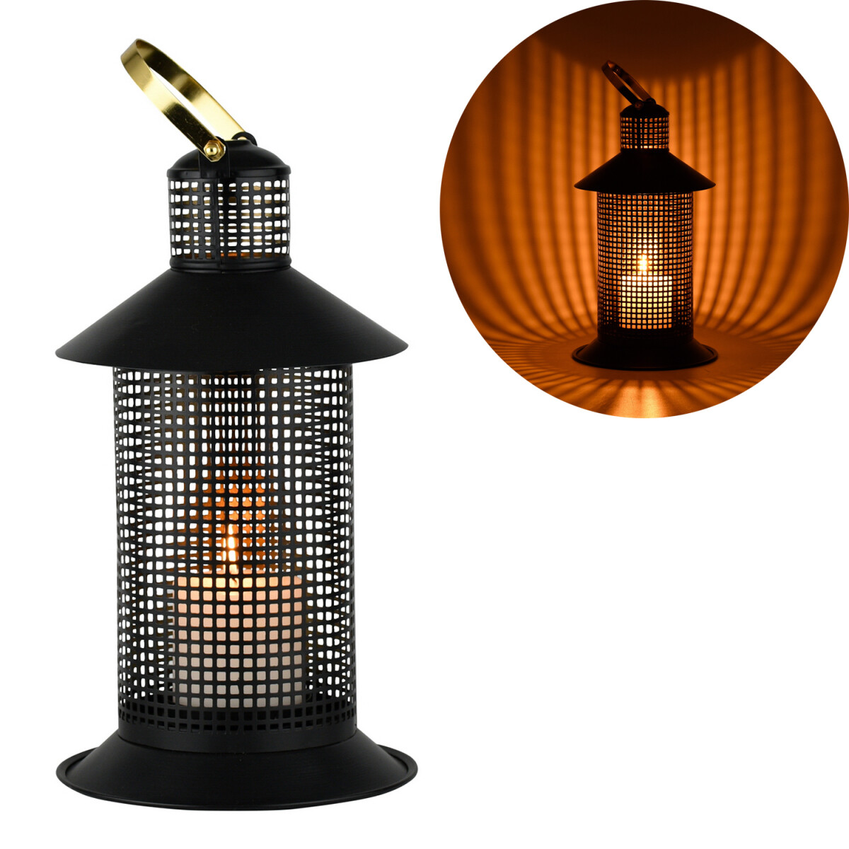 Windlicht Caelan 34cm Schwarz Gold, Gart box