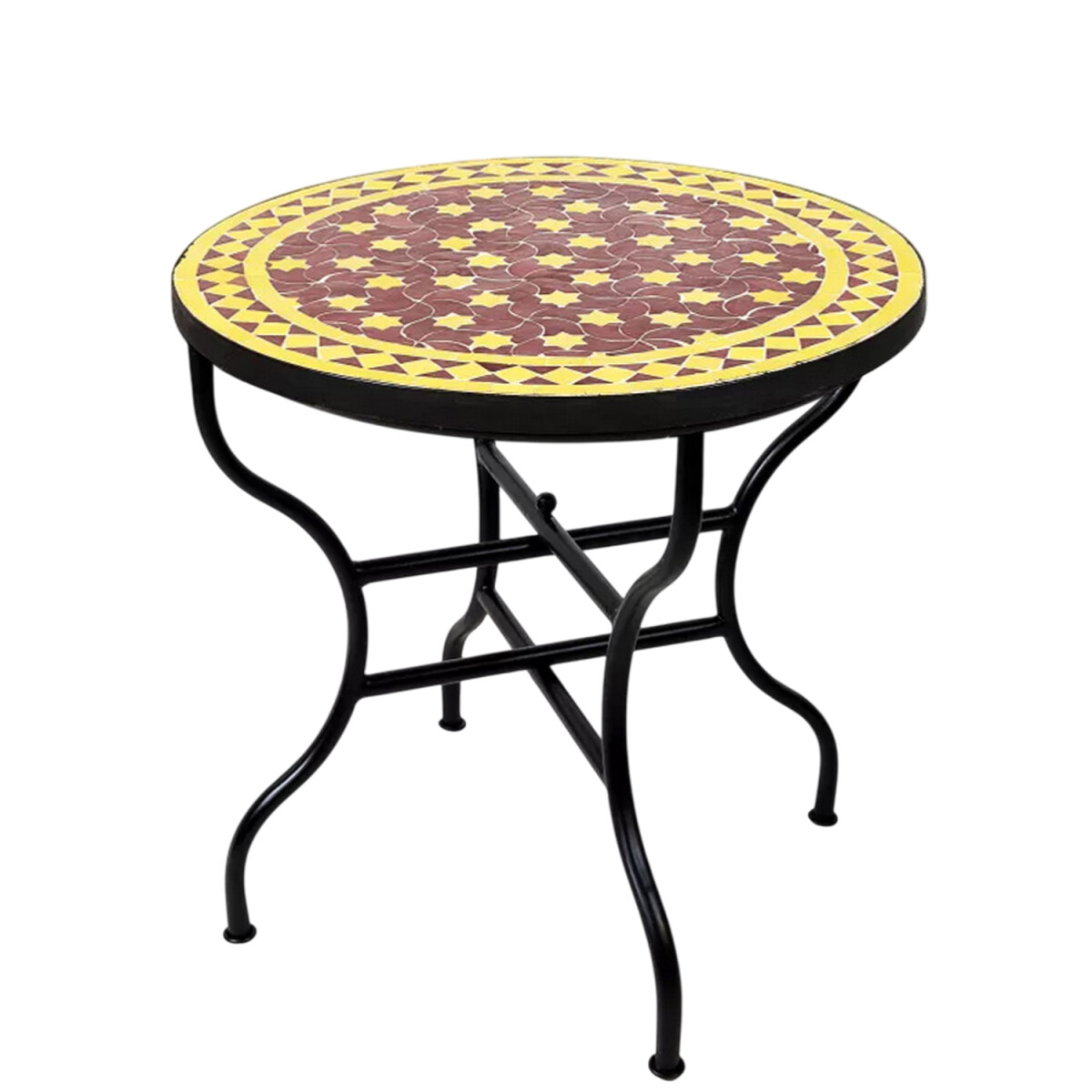 Marokkanischer Mosaiktisch Estrella Bordeaux Gelb 80cm | Han