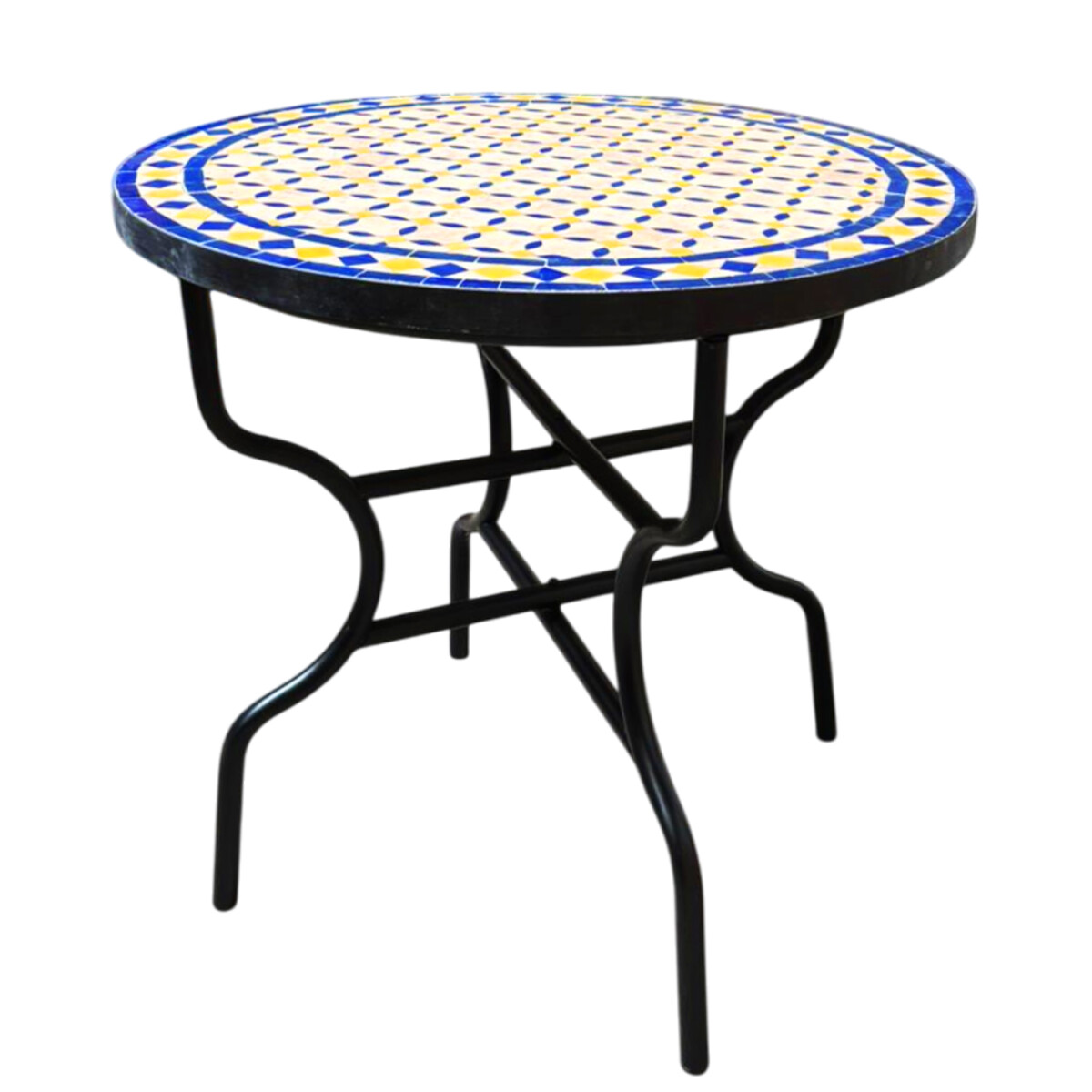 Marokkanischer Mosaiktisch Giralda Natur Blau Gelb 80cm | Ha