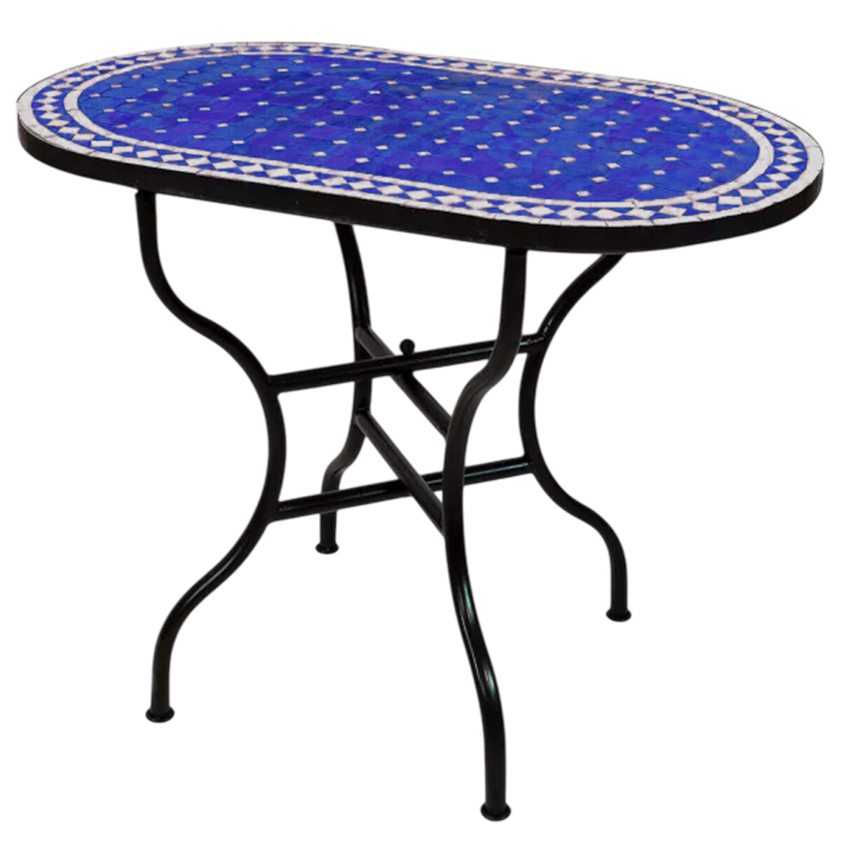 Table en mosaïque marocaine Marrakech bleu et blanc 100