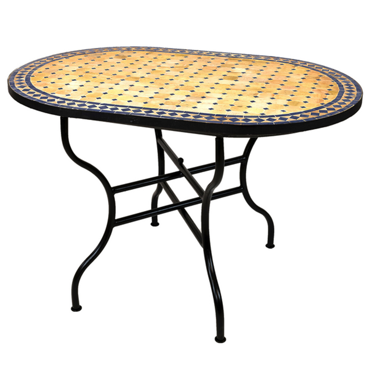 Table en mosaïque marocaine Marrakech, beige et bleu, 1