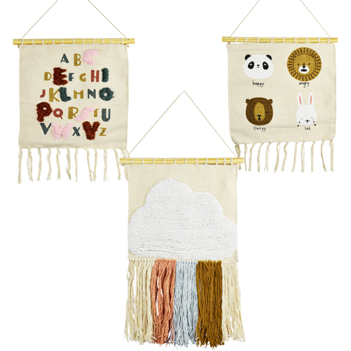 3er Set Boho Wanddeko Callan aus Baumwolle fürs Kinderz