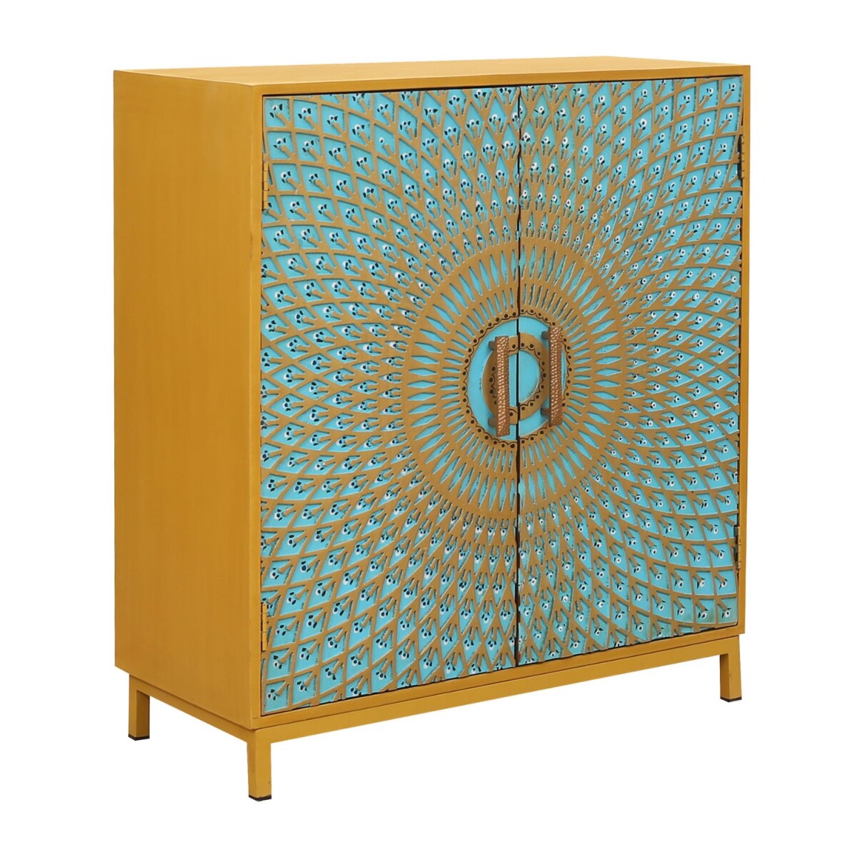 Highboard Peacock 91cm | Orientalischer Schrank bunt aus Hol