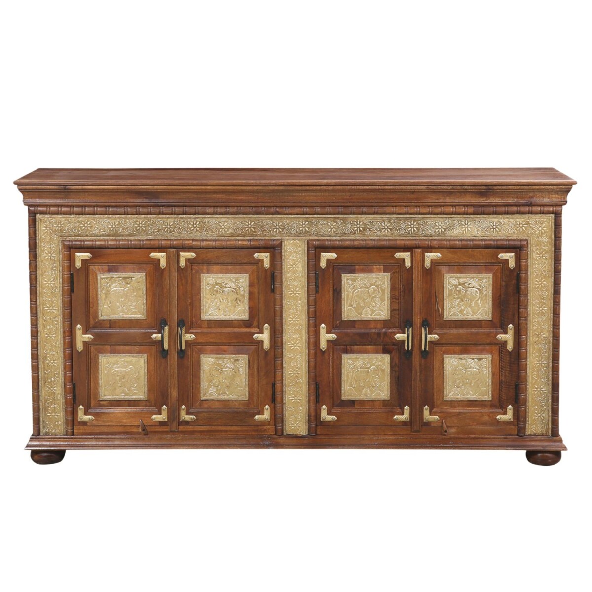 Kommode Abiram 178cm Massivholz Handarbeit mit Messing Intar