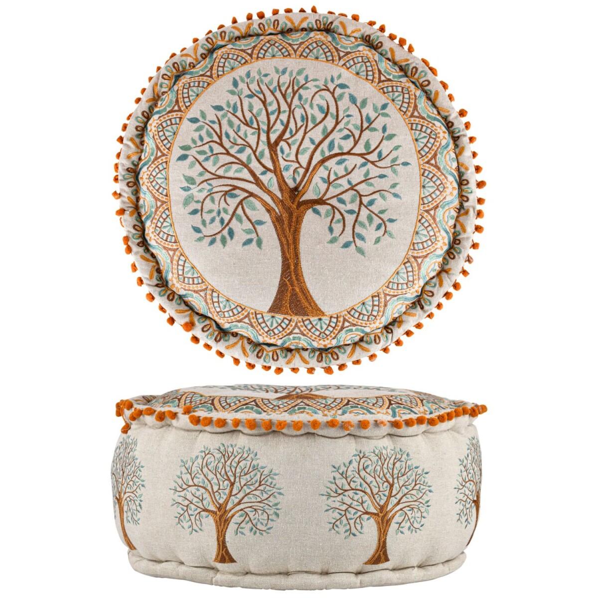 Pouf Guansha Braun | Sitzkissen 50x25 cm, Baumwolle bestickt